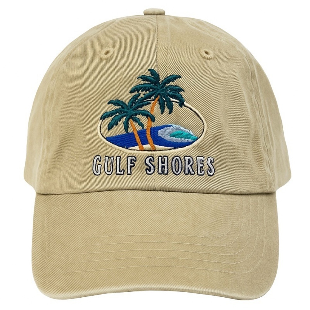 Khaki Gulf Shores Alabama Embroidered Palm Tree Hat